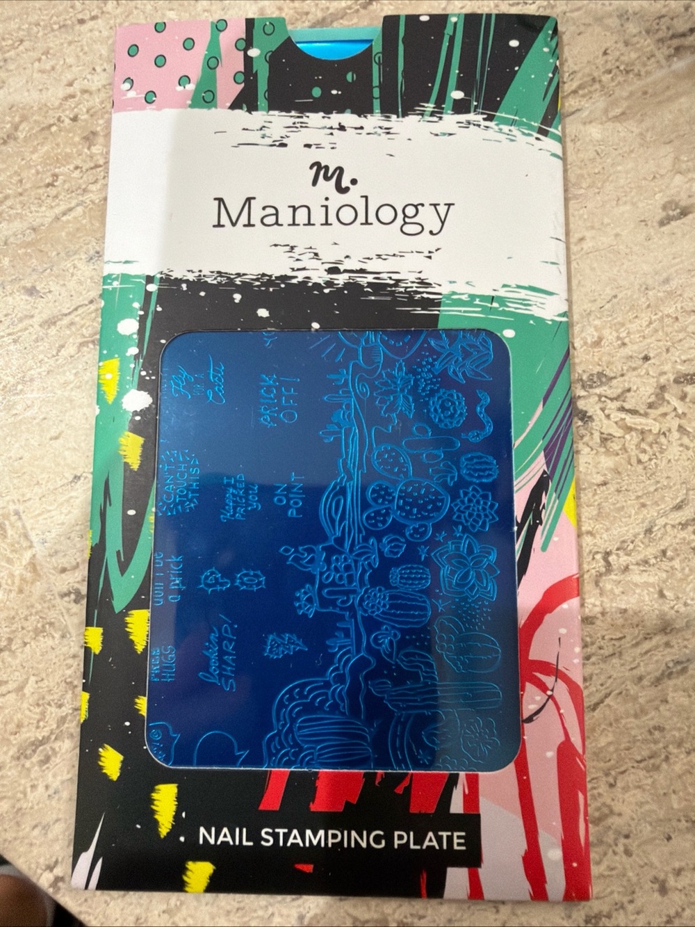 Maniology M074 is “Sarcastic Cactus.” Nail stamp plate, rare, retired